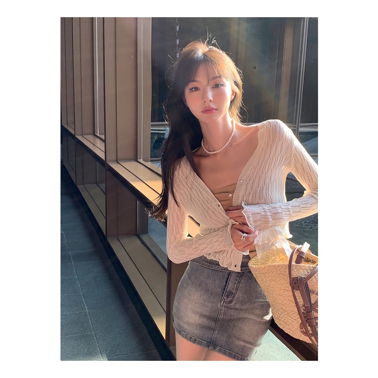qiu-rouyao-เสื้อคาร์ดิแกนกันแดด-ผ้าเรยอน-แบบบาง-ขอบสั้น-ระดับไฮเอนด์-แฟชั่นฤดูร้อน-สําหรับผู้หญิง