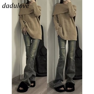 DaDulove💕 New Korean Version of Ins High Waist Retro Washed Jeans WOMENS Slim Fit Flared Pants Large Size Ripped Pants