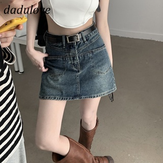 DaDulove💕 New Korean Version of INS Retro Washed High Waist A- line Skirt Bag Hip Skirt Niche Denim Skirt