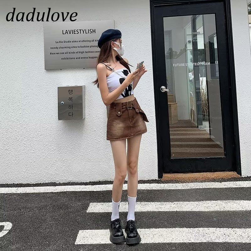 dadulove-new-korean-version-of-the-retro-belt-denim-skirt-high-waist-niche-package-hip-skirt-a-word-skirt