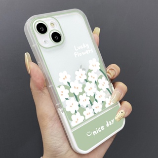เคสโทรศัพท์มือถือ ซิลิโคนนิ่ม ป้องกันกล้อง ลายดอกไม้ สีขาว สําหรับ iPhone 14 Pro Max 11 12 13 14Plus