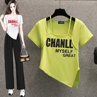 [แนะนําแฟชั่น] เสื้อยืดแขนสั้น พิมพ์ลายตัวอักษร พลัสไซซ์ สําหรับผู้หญิง