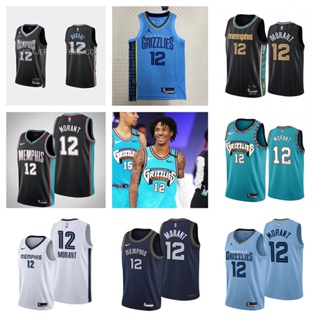 Memphis Grizzlies #เสื้อกีฬาบาสเก็ตบอลแขนสั้น ลายทีม Ja Morant 12 สีดํา สําหรับผู้ชาย