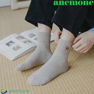 Anemone ถุงเท้า สีพื้น ให้ความอบอุ่น ใส่สบาย แฟชั่นฤดูใบไม้ร่วง ฤดูหนาว สําหรับผู้หญิง