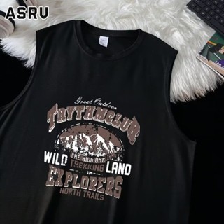 ASRV เสื้อกล้ามผู้ชาย เสื้อกั๊กใหม่หลวมพิมพ์คอกลมสไตล์อินเทรนด์ของผู้ชายที่เรียบง่ายและอ่อนเยาว์