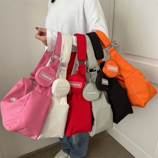 กระเป๋าสะพายไหล่ ผ้าแคนวาส ความจุสูง สีพื้น สําหรับผู้หญิง 2023