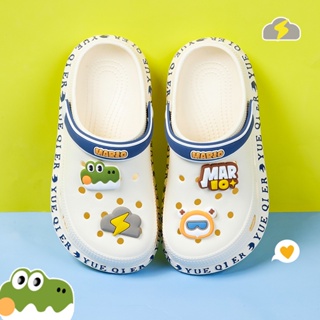 Cheerful Mario รองเท้าแตะ Crocs เด็กเล็ก ผู้ใหญ่ กันลื่น ลายการ์ตูนมาริโอ้ เหมาะกับเดินชายหาด แฟชั่นฤดูร้อน สําหรับเด็กผู้ชาย และเด็กผู้หญิง size：170-38