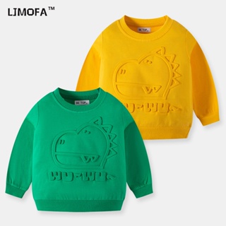 LJMOFA KIDS 1-9Y เสื้อกันหนาว คอกลม ผ้าฝ้าย ยืดหยุ่น ลายไดโนเสาร์ แฟชั่น สําหรับเด็กผู้ชาย