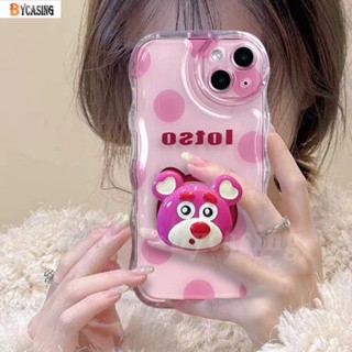 เคสโทรศัพท์มือถือแบบใส ลายหมีสตรอเบอร์รี่ 3D พร้อมขาตั้ง สําหรับ Samsung A14 A13 A04e A04s A04 A03s A02s A03 M23 A23 A22 A12 A32 A31 A21s A10S A20 A52 A30s A51 A71 A53 M22 M32 A02