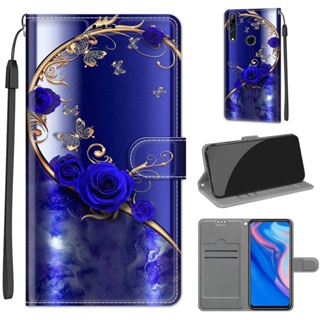 เคสโทรศัพท์หนัง PU ฝาพับ ลายผีเสื้อ พร้อมช่องใส่บัตร และสายคล้อง สําหรับ Huawei Y9 Prime 2019