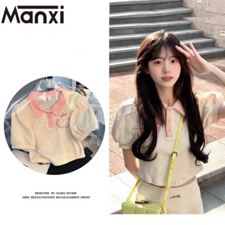 Manxi เสื้อเชิ้ตผู้หญิง เสื้อสาวอวบ สะดวกสบาย  มีความรู้สึกของการออกแบบ	 A23K039