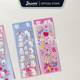 Desklife สติกเกอร์ริบบิ้นเลเซอร์ ลายหมีน่ารัก สไตล์เกาหลี สําหรับตกแต่งอัลบั้มรูปภาพ (STK12) - (PCS)