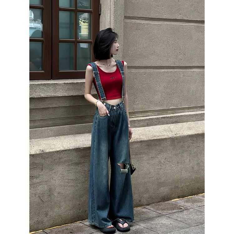 โดพามีนสวมทับ-สาวฮอตสุดฮอต-2023-คอลเล็คชั่นใหม่สําหรับฤดูร้อนหญิง-เสื้อกล้ามแขนกุด-คาวบอยกับกางเกงสองชุด