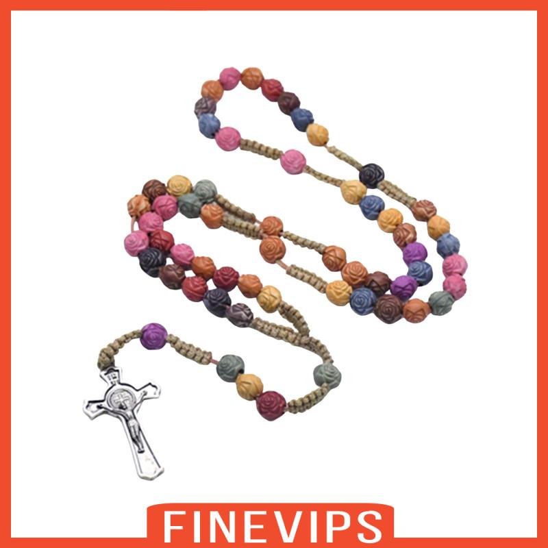 finevips-สร้อยคอลูกปัดไม้กางเขนพระเยซู-คาทอลิก-โรซารี่-ไม้กางเขน-ของขวัญทางศาสนา-สําหรับผู้ชาย-และผู้หญิง