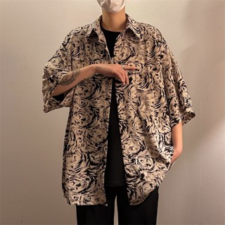 เสื้อเชิ้ตแขนสั้น ผ้าเดรป ทรงหลวม ลายดอกไม้ สไตล์เกาหลี แฟชั่นฤดูร้อน