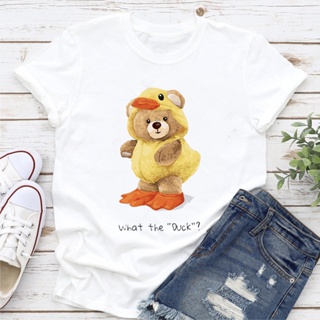 เสื้อยืดแขนสั้นลําลอง พิมพ์ลายกราฟฟิคหมีน่ารัก อเนกประสงค์ แฟชั่นสําหรับผู้หญิง 1990s