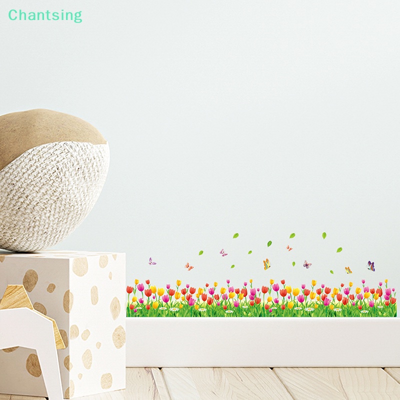 lt-chantsing-gt-สติกเกอร์ติดผนัง-ลายดอกทิวลิป-หญ้า-ผีเสื้อ-สําหรับตกแต่งบ้าน-ห้องนั่งเล่น-ห้องนอน