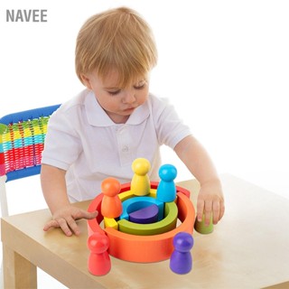 NAVEE Arch Wooden Stacking Toy for Toddlers Colorful Educational Color Recognition Stacker Puzzle