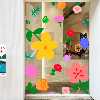 สติกเกอร์ ลายการ์ตูนดอกไม้ สําหรับติดตกแต่งกระจก หน้าต่าง ร้านค้า ร้านชานม