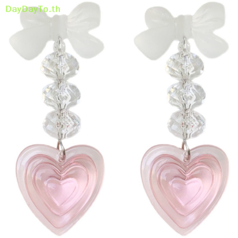 daydayto-ต่างหูระย้า-ประดับพู่คริสตัล-รูปหัวใจ-โบ-สีชมพู-สไตล์ฮาราจูกุ-แฟชั่นวินเทจ-สําหรับผู้หญิง-y2k