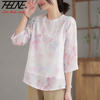 เสื้อเชิ้ตลําลอง ผ้าลินิน พิมพ์ลายดอกไม้ ขนาดใหญ่ สไตล์เกาหลี วินเทจ เหมาะกับฤดูร้อน สําหรับสตรี
