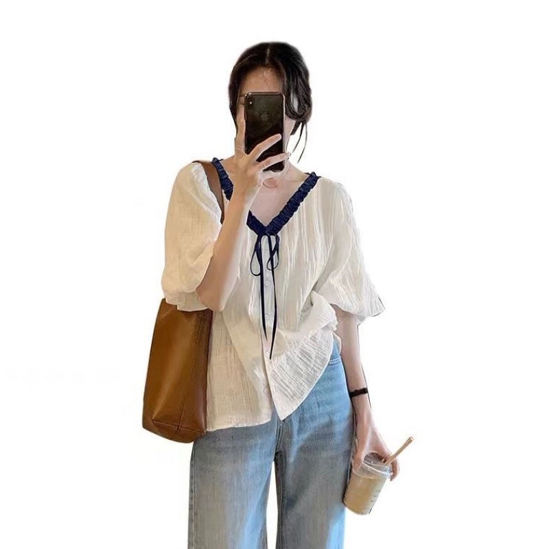 เสื้อเชิ้ต-คอวี-ผ้าชีฟอง-แบบผูกเชือก-พลัสไซซ์-สําหรับผู้หญิง