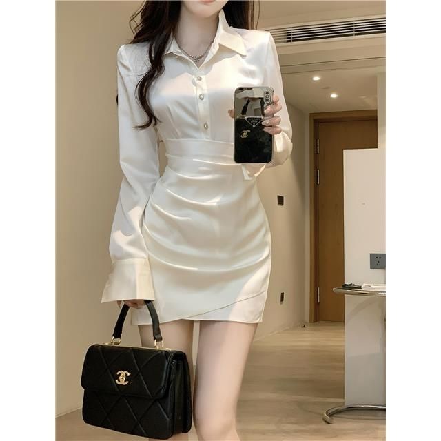 spring-pure-desire-style-spice-girl-light-mature-style-long-sleeve-shirt-dress-elegant-fashion-tight-waist-slimming-dress-hip-skirt