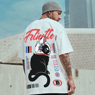 M-8XL Oversize European and American tide brand cartoon cat print round neck five-point sleeve men and women nation_03