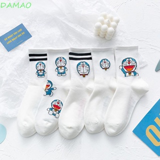 Damao ถุงเท้าผ้าฝ้าย พิมพ์ลายตัวอักษรและแมว สไตล์เกาหลี แฟชั่นสตรี