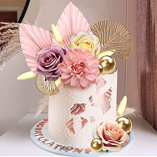 【พร้อมส่ง】ท็อปเปอร์ดอกกุหลาบประดิษฐ์ สีชมพู สไตล์โบฮีเมียน สําหรับตกแต่งเค้ก งานแต่งงาน อาบน้ําเด็ก