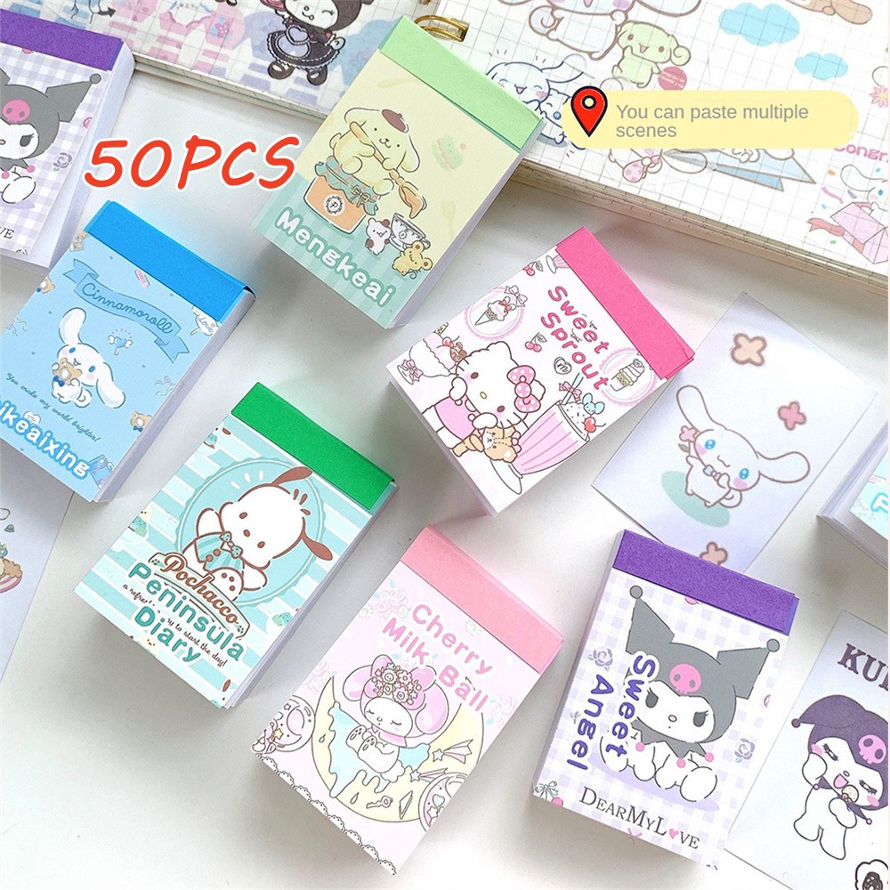 50pcs-sanrio-kawaii-sticker-cartoon-cinnamoroll-kuromi-my-melody-hand-account-sticker-hand-account-decoration-for-girls-gift