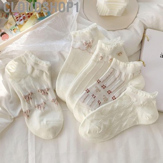 Cloudshop1 Women Socks  Simple Style Comfortable Low Elastic Polyester Cotton White Easy Washing for Spring