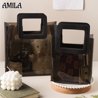 AMILA  สีดำหนาพิเศษถุงพลาสติกใส PVC ถุงของขวัญสไตล์เกาหลี