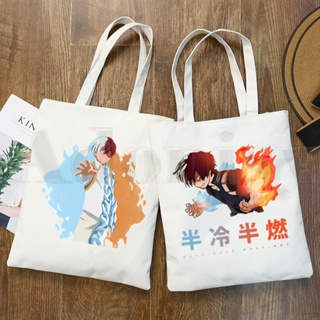 กระเป๋าช้อปปิ้ง ผ้าแคนวาส พิมพ์ลายการ์ตูนอนิเมะ My Hero Academia Shoto Todoroki แบบเรียบง่าย สไตล์ญี่ปุ่น สําหรับผู้หญิง