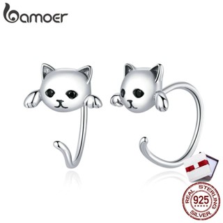 bamoer Genuine 925 Sterling Silver Minimalist Cute Tail Stud Earrings for Women Animal Fashion Jewelry Orecchini SCE965