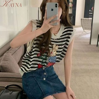 KAYNA  ฤดูร้อนบางออกแบบหลวมสบาย ๆ ลายเสื้อแขนกุดผู้หญิง