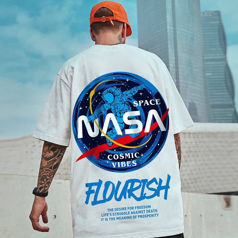 เสื้อยืดคอกลม-แขนสั้น-พิมพ์ลายกราฟฟิคอวกาศ-nasa-ทรงหลวม-พลัสไซซ์-สําหรับผู้ชาย-และผู้หญิง