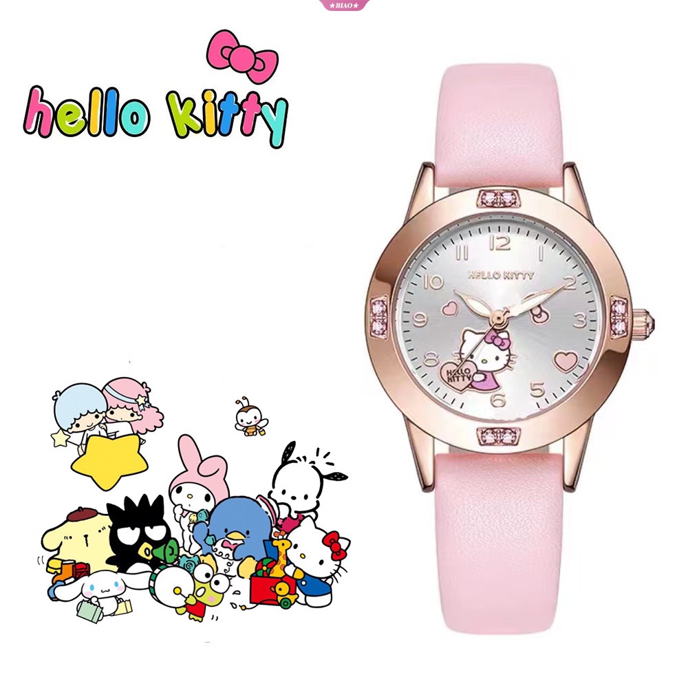 sanrio-kawaii-hello-kitty-นาฬิกา-my-melody-cinnamoroll-kuromi-นักเรียน-ผู้ชายและผู้หญิง-การ์ตูนเพชร-นาฬิกา-ของขวัญเด็ก-ของเล่น