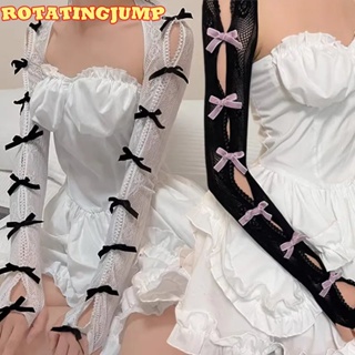  Gothic Lolita Jk Style ถุงมือยาว ผ้าตาข่าย ลูกไม้ ประดับโบว์ สไตล์พังก์ กันแดด แฟชั่น 1 คู่ Y2k