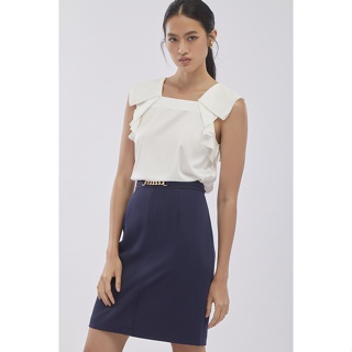 ESPADA เสื้อเบลาส์แขนกุดแต่งระบาย ผู้หญิง สีขาว | Sleeveless Blouse with Ruffle Details | 4534