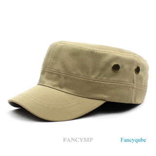 Fancysip หมวกเบสบอล ผ้าฝ้าย ทรงแบน สีพื้น สไตล์ทหาร แฟชั่นสําหรับผู้ชาย และผู้หญิง