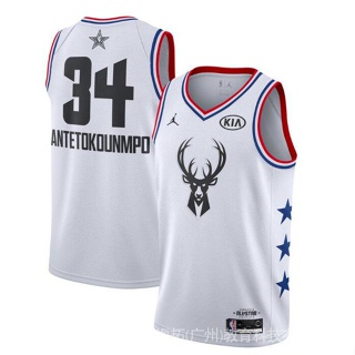 เสื้อกีฬาแขนสั้น ลายทีม NBA Jersey 2019 All-Star Game Milwaukee Bucks Giannis anteokounmpo fTrr สําหรับผู้ชาย 680842