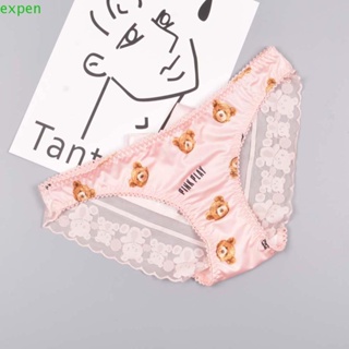 Expen กางเกงชั้นใน เอวต่ํา พิมพ์ลายลูกไม้ หมี สไตล์เกาหลี สําหรับผู้หญิง