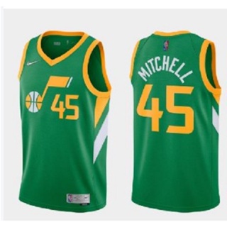 Nba Utah Jazz No. สุดฮอต และอเนกประสงค์ เสื้อกีฬาบาสเก็ตบอล สีเขียว 45 Mitchell 702798