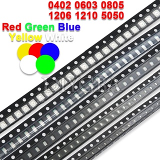 ไดโอดไฟ LED 0402 0603 0805 1206 1210 5730 SMD สีแดง สีเหลือง สีเขียว สีขาว สีฟ้า 100 ชิ้น