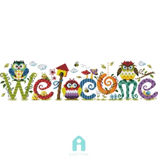 ชุดปักครอสสติตช์ ลายนกฮูก Welcome 14CT สําหรับตกแต่งบ้าน [Acelit.th]