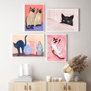 โปสเตอร์ภาพวาดผ้าใบ รูปการ์ตูนแมว Dont Wake French Cat สําหรับตกแต่งผนังบ้าน ห้องนั่งเล่น