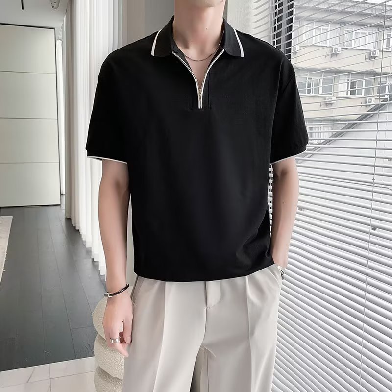 befoyi-เสื้อโปโลลําลอง-คอปก-มีซิป-สีพื้น-สไตล์เกาหลี-แฟชั่นฤดูร้อน-สําหรับผู้ชาย-slc133