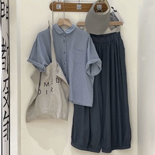 [Annie] เสื้อเชิ้ตแขนสั้น คอสี่เหลี่ยม และกางเกงขากว้าง แฟชั่นฤดูร้อน สไตล์ฝรั่งเศส สําหรับผู้หญิง 2023