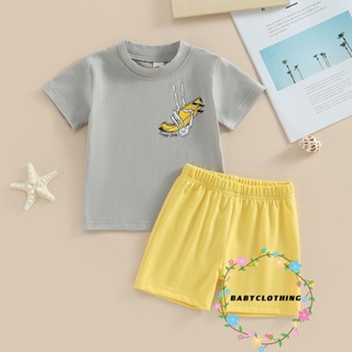 Babyclothes- ชุดเสื้อคอกลม แขนสั้น กางเกงขาสั้น สีพื้น แฟชั่นฤดูร้อน สําหรับเด็กผู้ชาย 2 ชิ้น